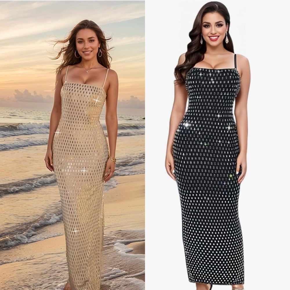 Sequin Maxi Dress in Gold or Black